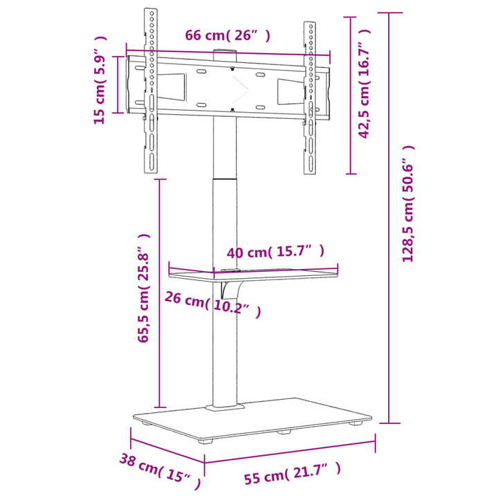 Tv-standaard hoekmodel 2-laags voor 32-65 inch zwart