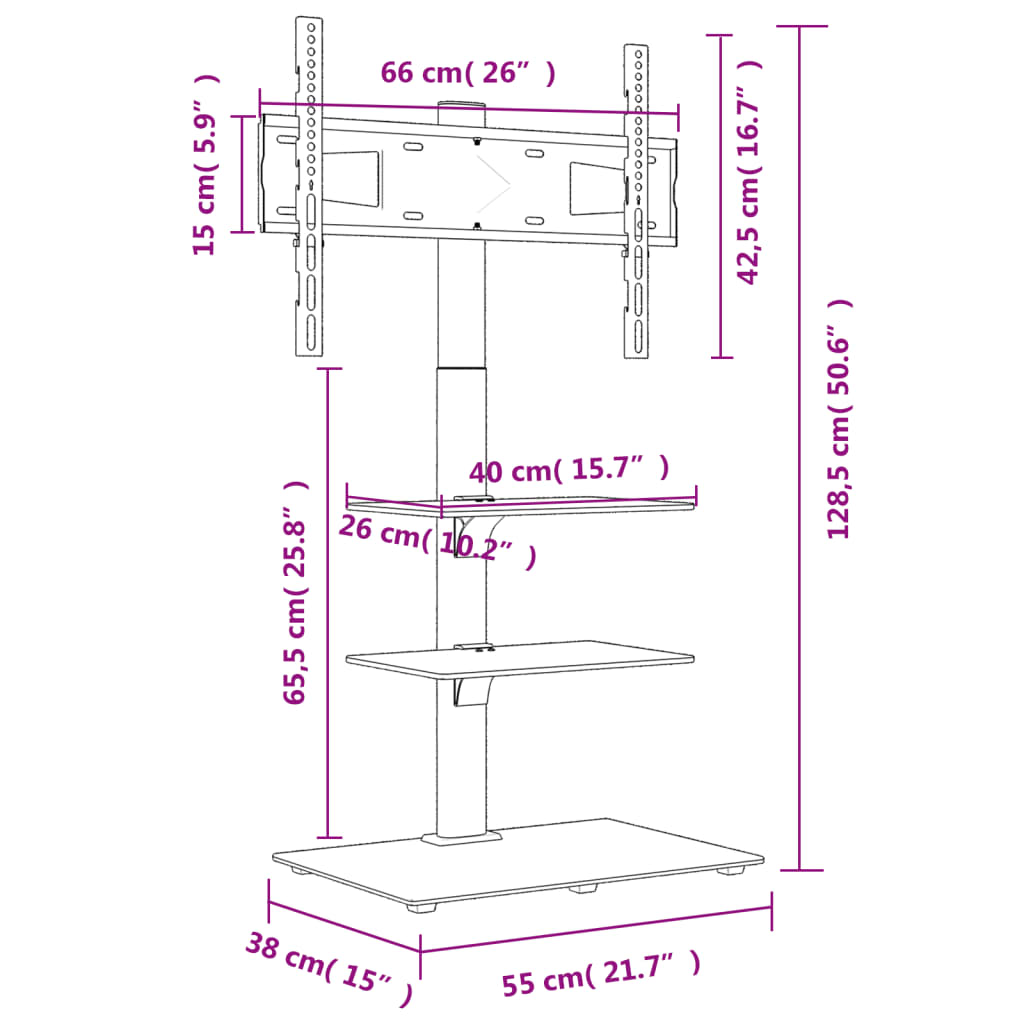 Tv-standaard hoekmodel 3-laags voor 32-65 inch zwart