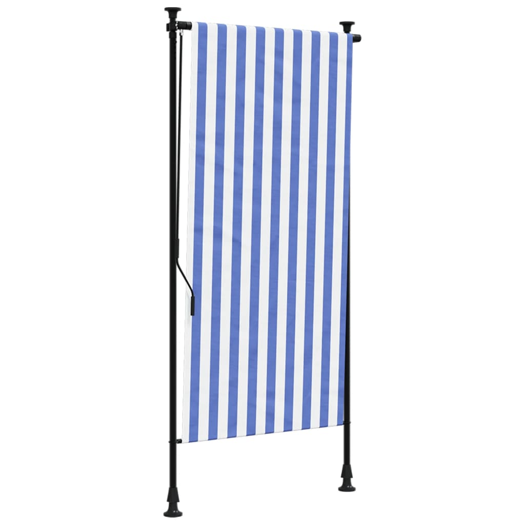 Rolgordijn voor buiten 100x270 cm stof en staal blauw en wit