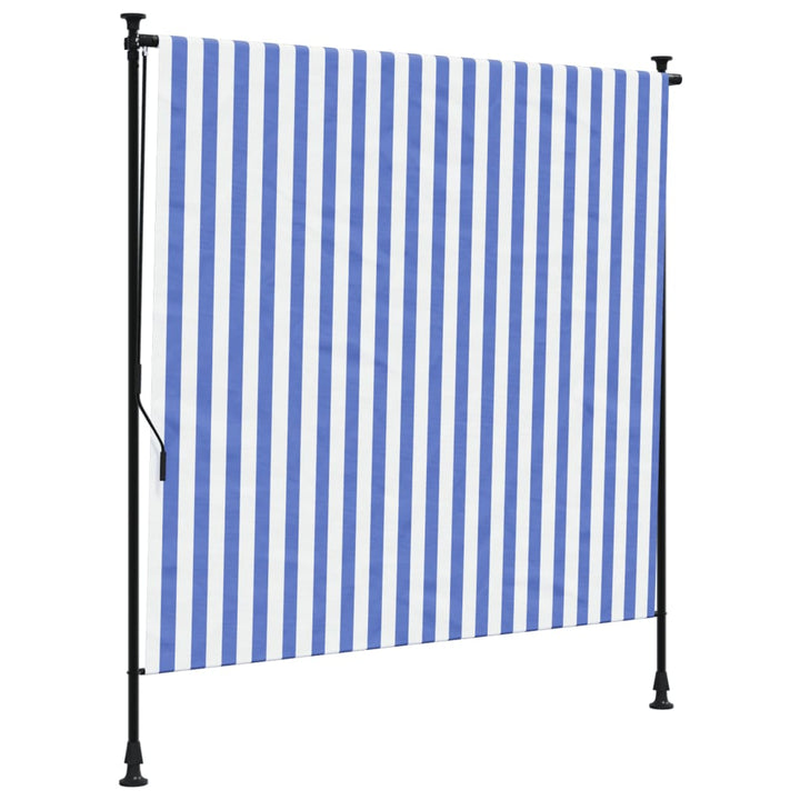 Rolgordijn voor buiten 150x270 cm stof en staal blauw en wit