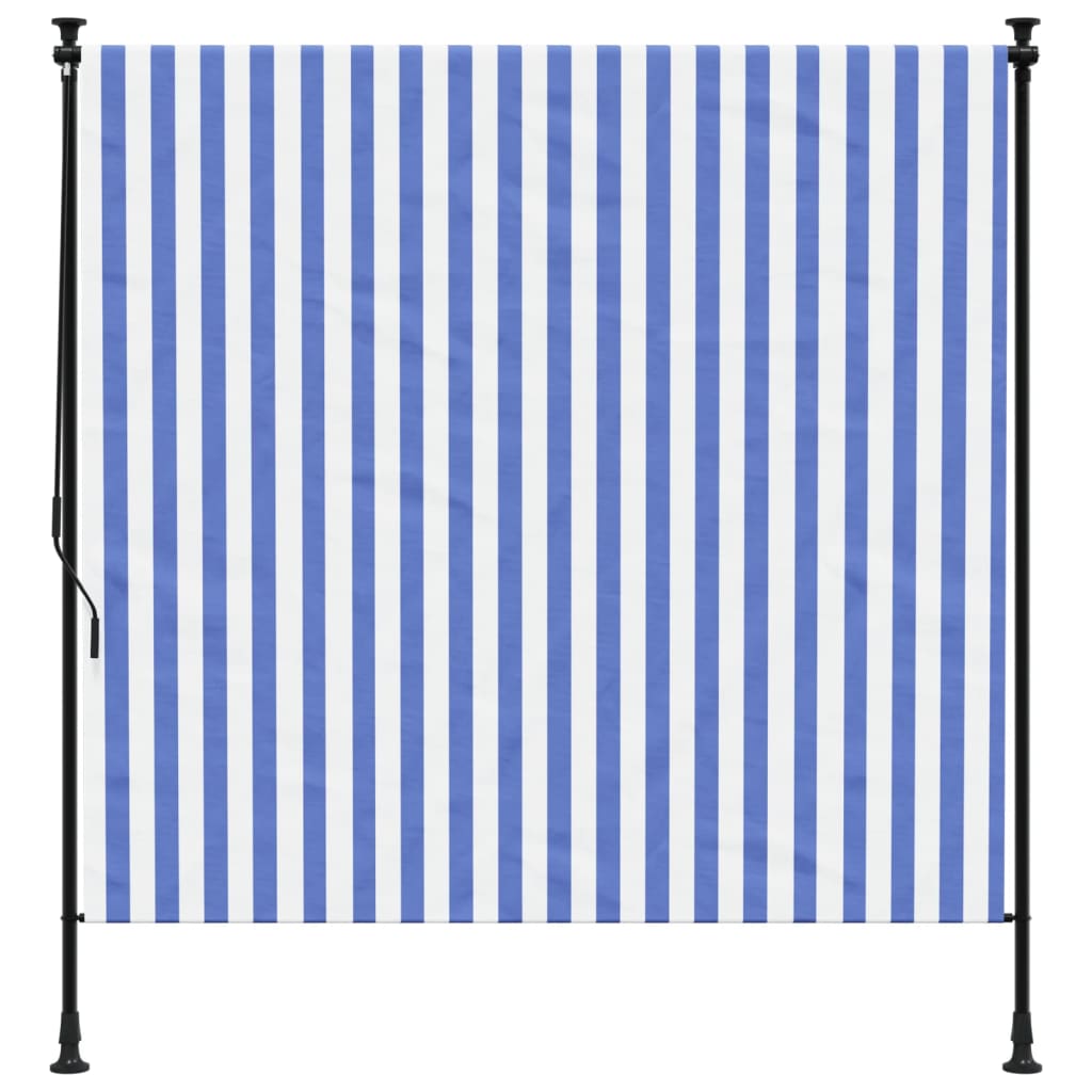 Rolgordijn voor buiten 150x270 cm stof en staal blauw en wit