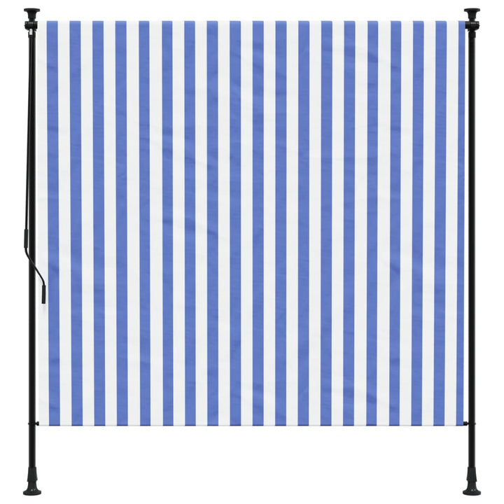 Rolgordijn voor buiten 150x270 cm stof en staal blauw en wit