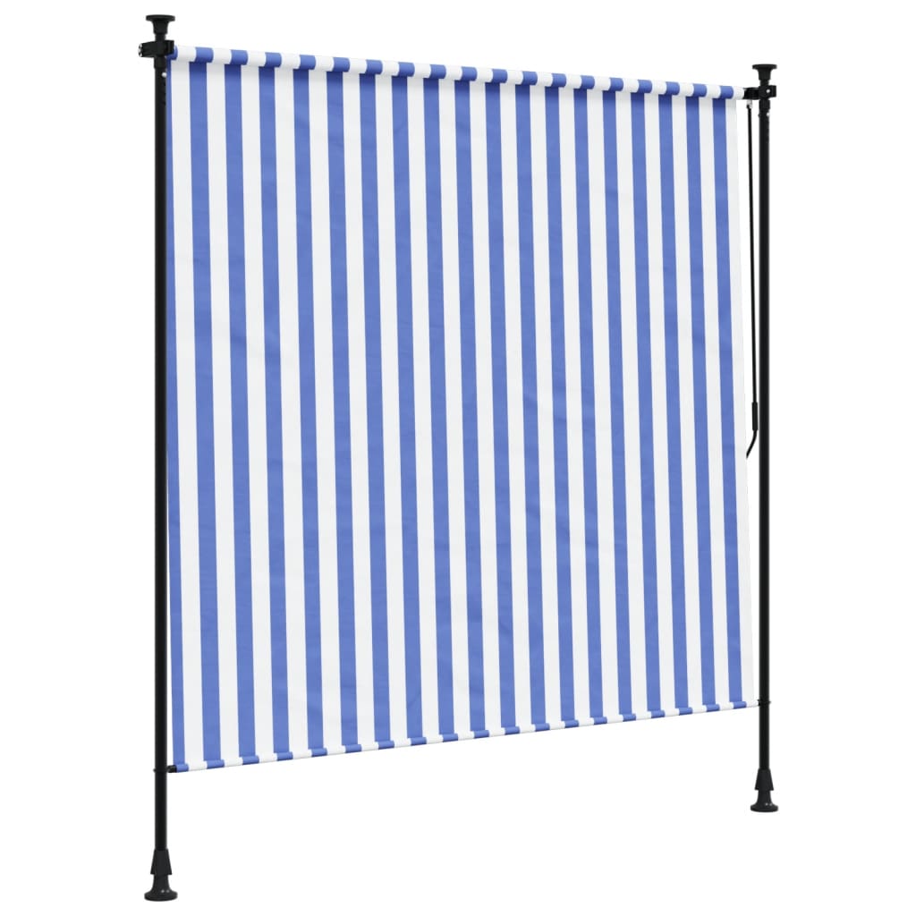 Rolgordijn voor buiten 150x270 cm stof en staal blauw en wit