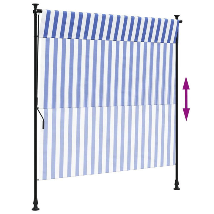 Rolgordijn voor buiten 150x270 cm stof en staal blauw en wit