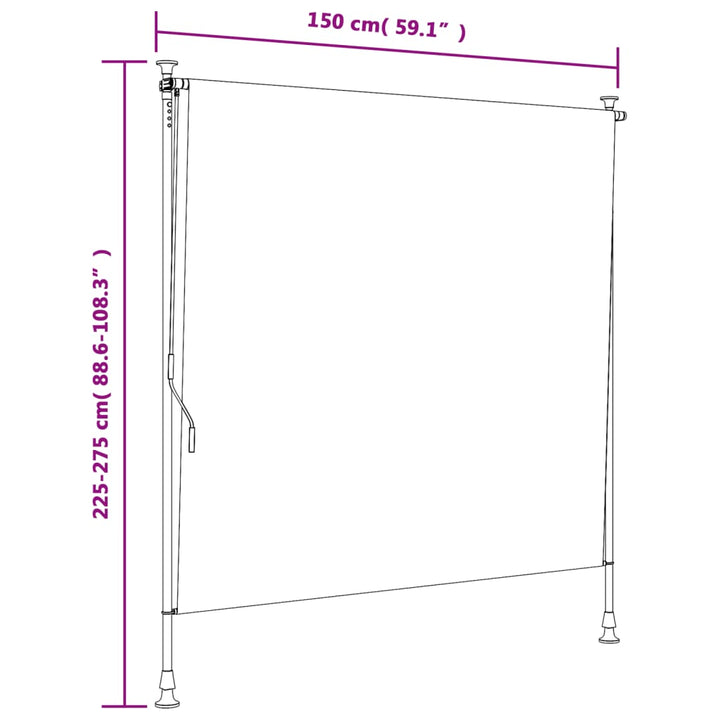 Rolgordijn voor buiten 150x270 cm stof en staal oranje en wit