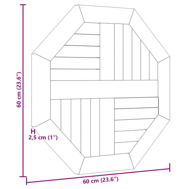 Tafelblad achthoekig 60x60x2,5 cm massief teakhout