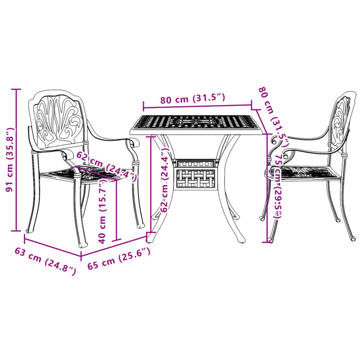 3-delige Bistroset gietaluminium wit