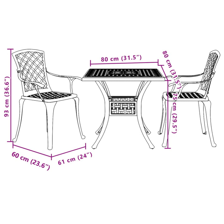 3-delige Bistroset gietaluminium wit