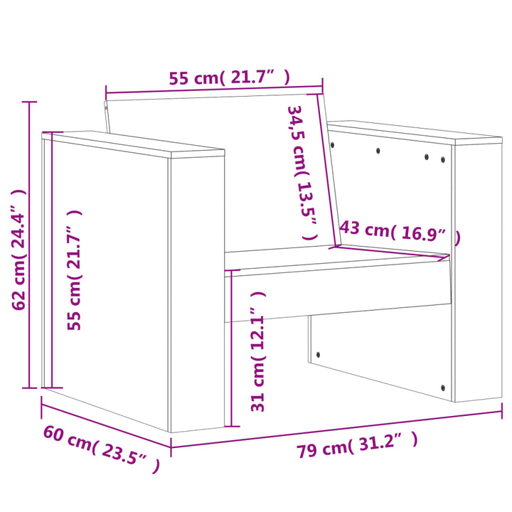 Tuinbank 79x60x62 cm massief groenhout wit