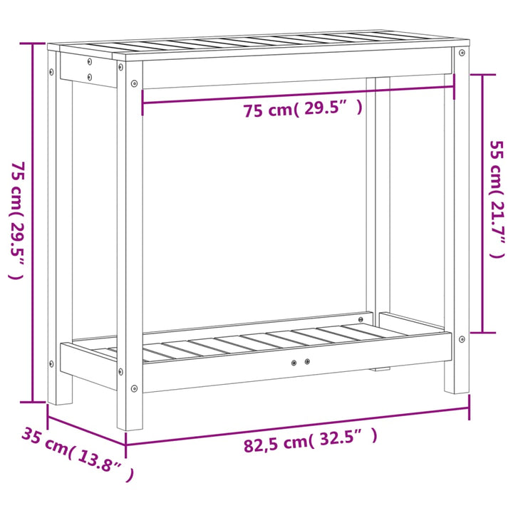 Oppottafel met schap 82,5x35x75 cm massief grenenhout wit