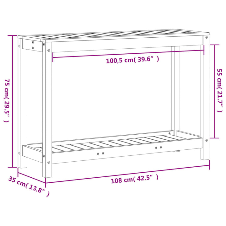 Oppottafel met schap 108x35x75 cm massief douglashout