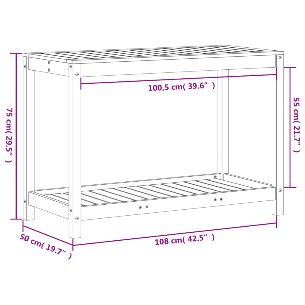 Oppottafel met schap 108x50x75 cm massief douglashout