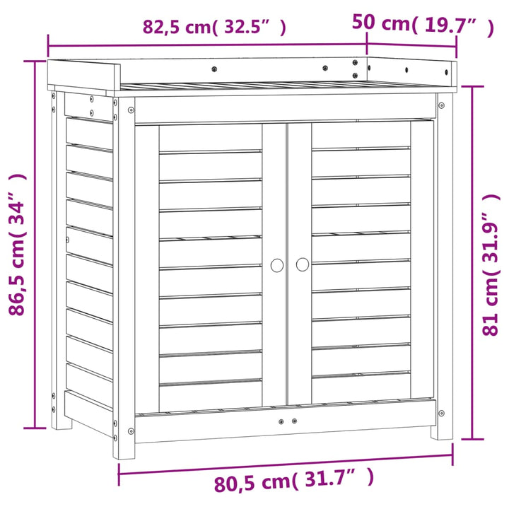 Oppottafel met schappen 82,5x50x86,5 cm massief grenenhout wit