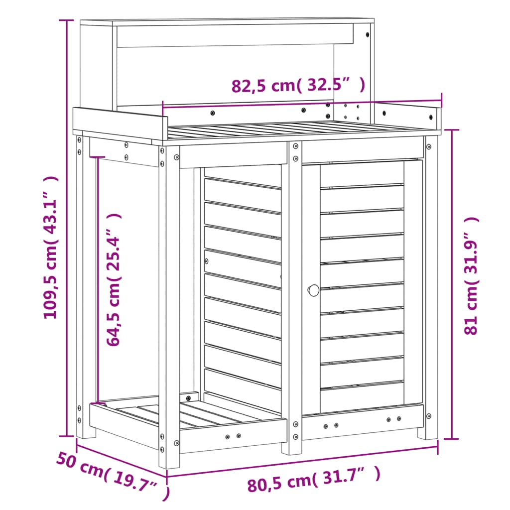 Oppottafel met schappen 82,5x50x109,5 cm geïmpregneerd hout