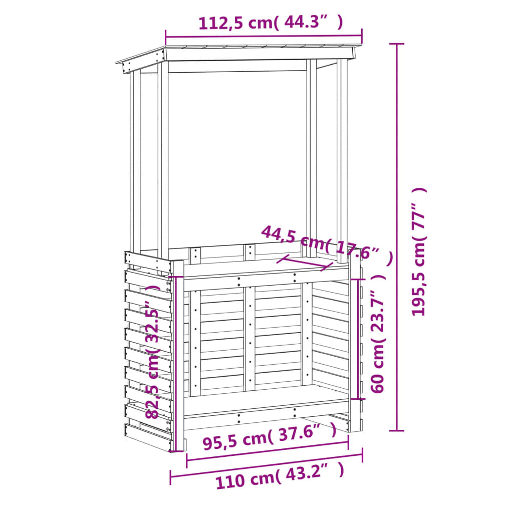 Tuinbartafel met dak 112,5x57x195,5 cm massief hout wit