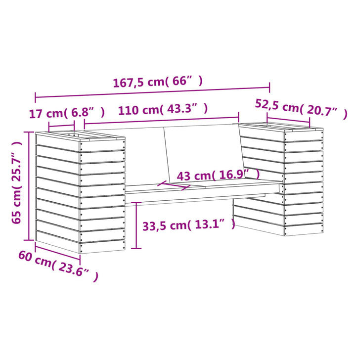 Bankje met plantenbakken 167,5x60x65 cm grenenhout