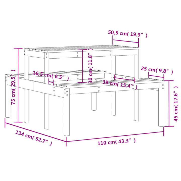 Picknicktafel 110x134x75 cm massief grenenhout