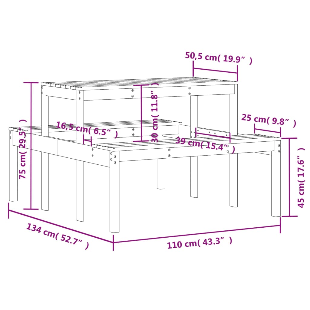 Picknicktafel 110x134x75 cm geïmpregneerd grenenhout