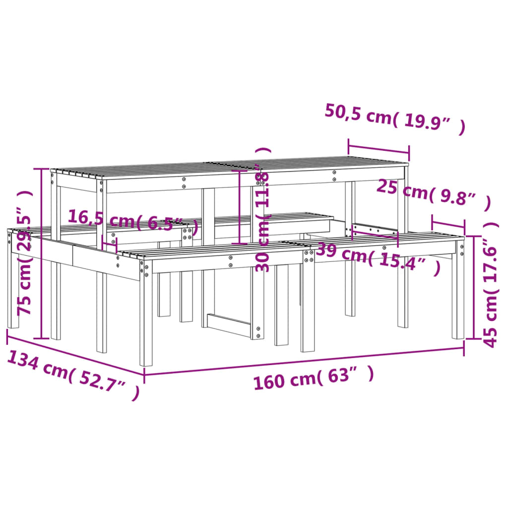 Picknicktafel 160x134x75 cm geïmpregneerd grenenhout