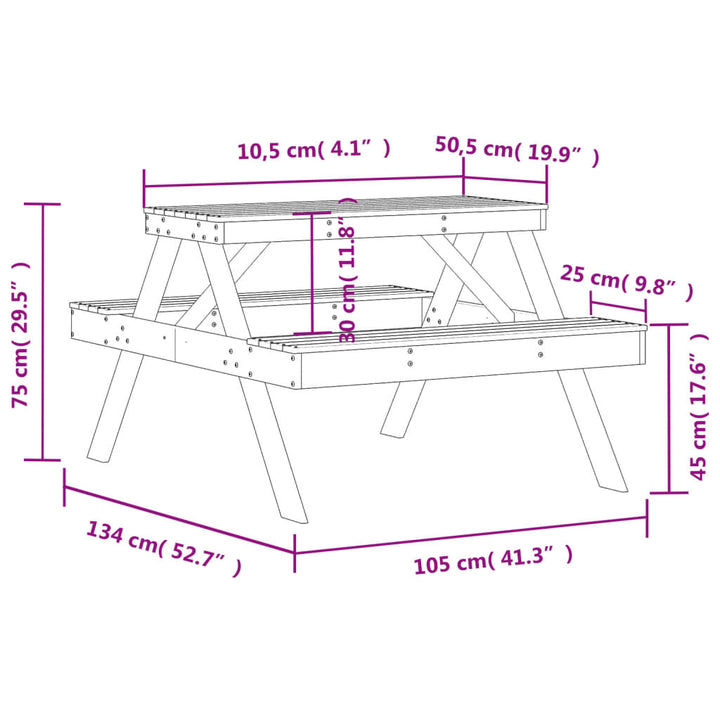 Picknicktafel 105x134x75 cm massief douglashout