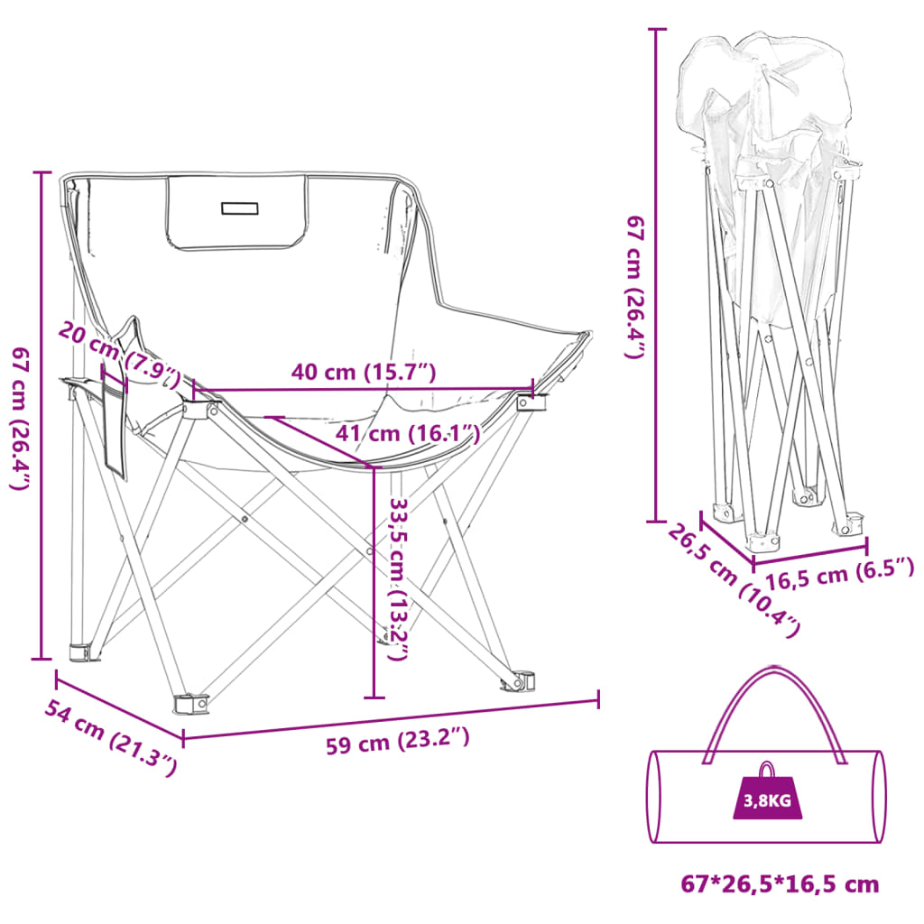 Campingstoelen 2 st met vakje inklapbaar blauw