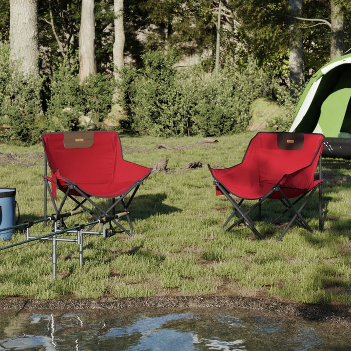 Campingstoelen 2 st met vakje inklapbaar rood