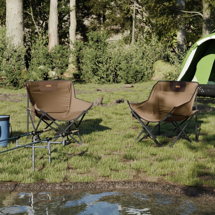 Campingstoelen 2 st met vakje inklapbaar bruin