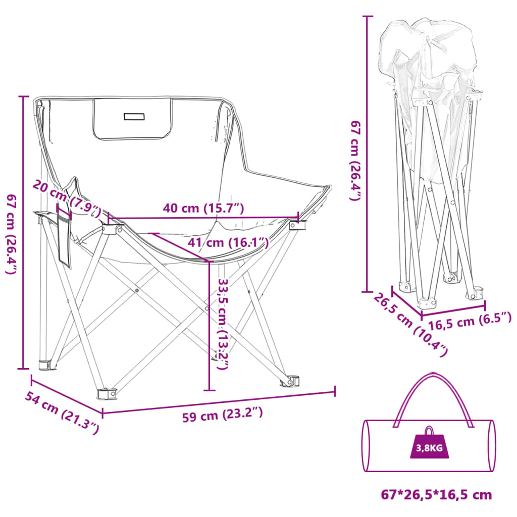 Campingstoelen 2 st met keuze inklapbaar bruin