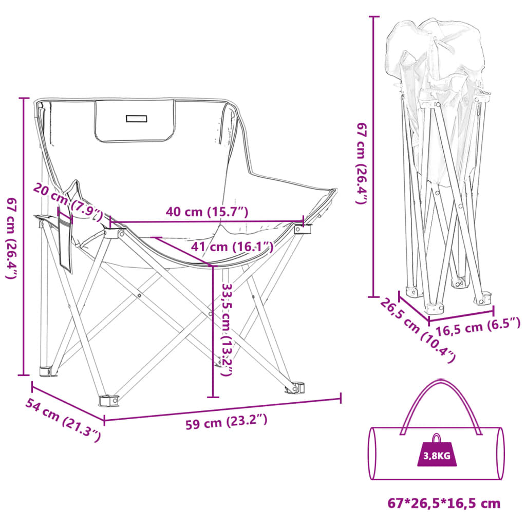 Campingstoelen 2 st met vakje inklapbaar groen