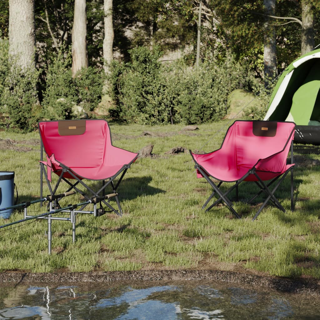 Campingstoelen 2 st met vakje inklapbaar roze