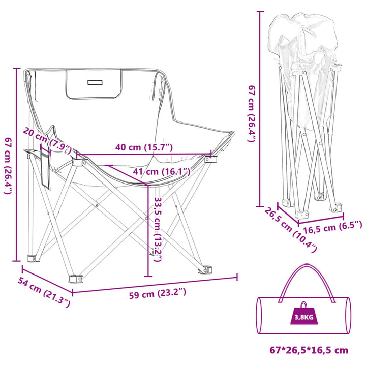 Campingstoelen 2 st met vakje inklapbaar roze