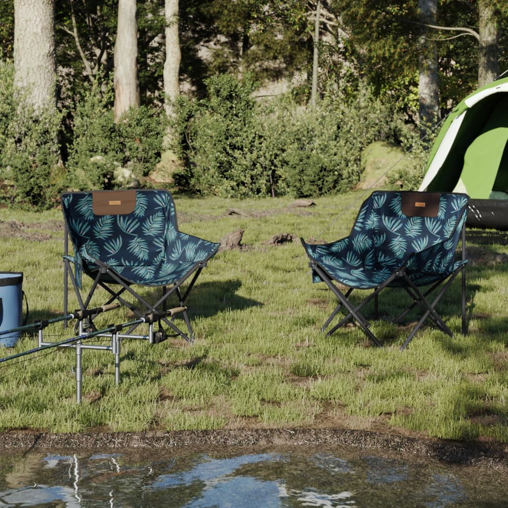 Campingstoelen 2 st met vakje inklapbaar bladprint