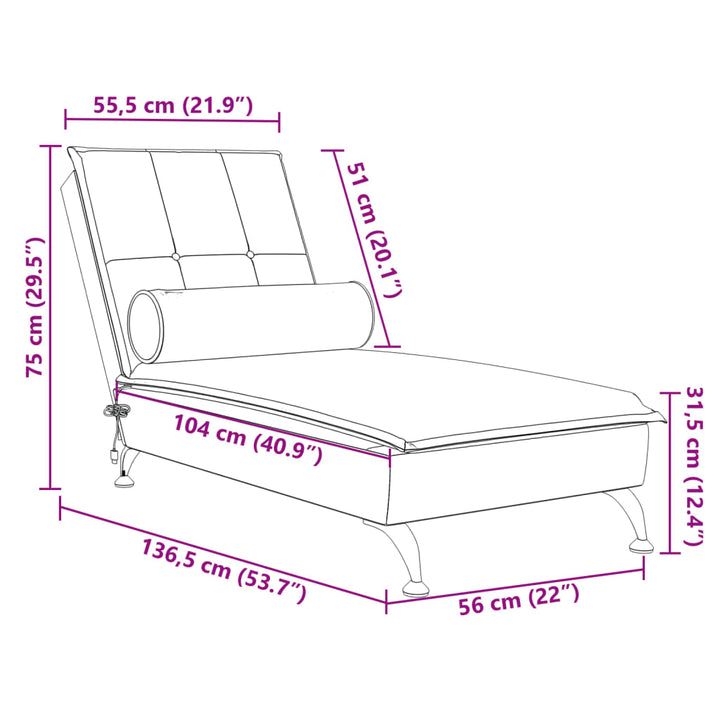 Massage chaise longue met bolster fluweel wijnrood