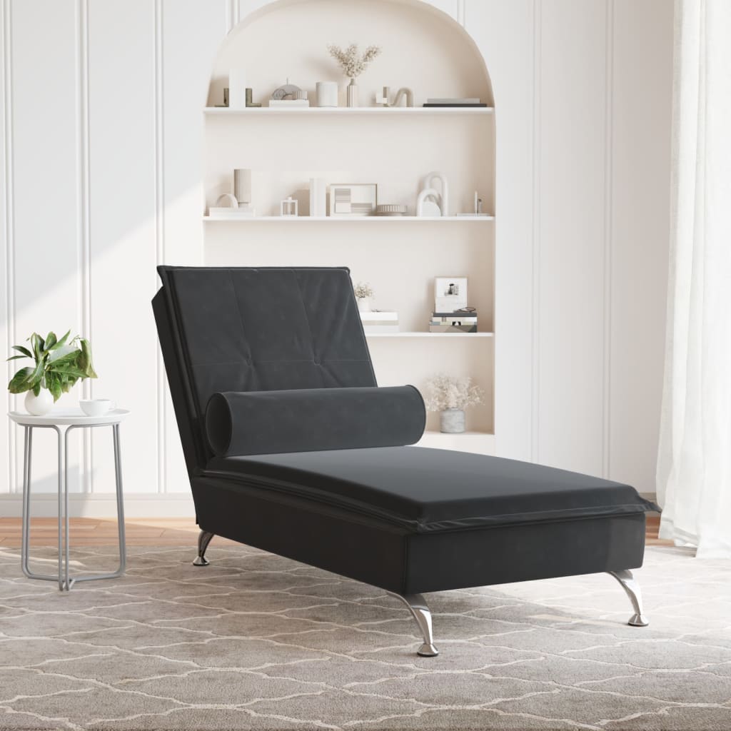 Massage chaise longue met bolster fluweel zwart