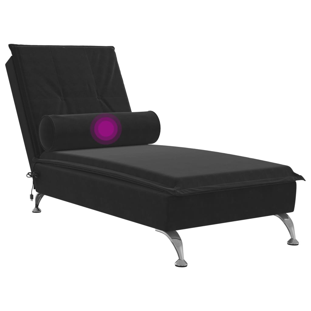 Massage chaise longue met bolster fluweel zwart