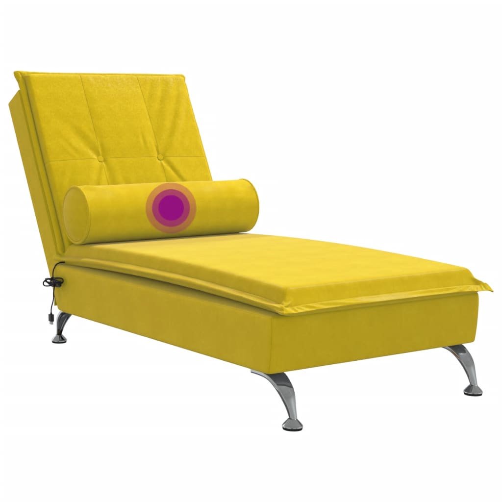 Massage chaise longue met bolster fluweel geel