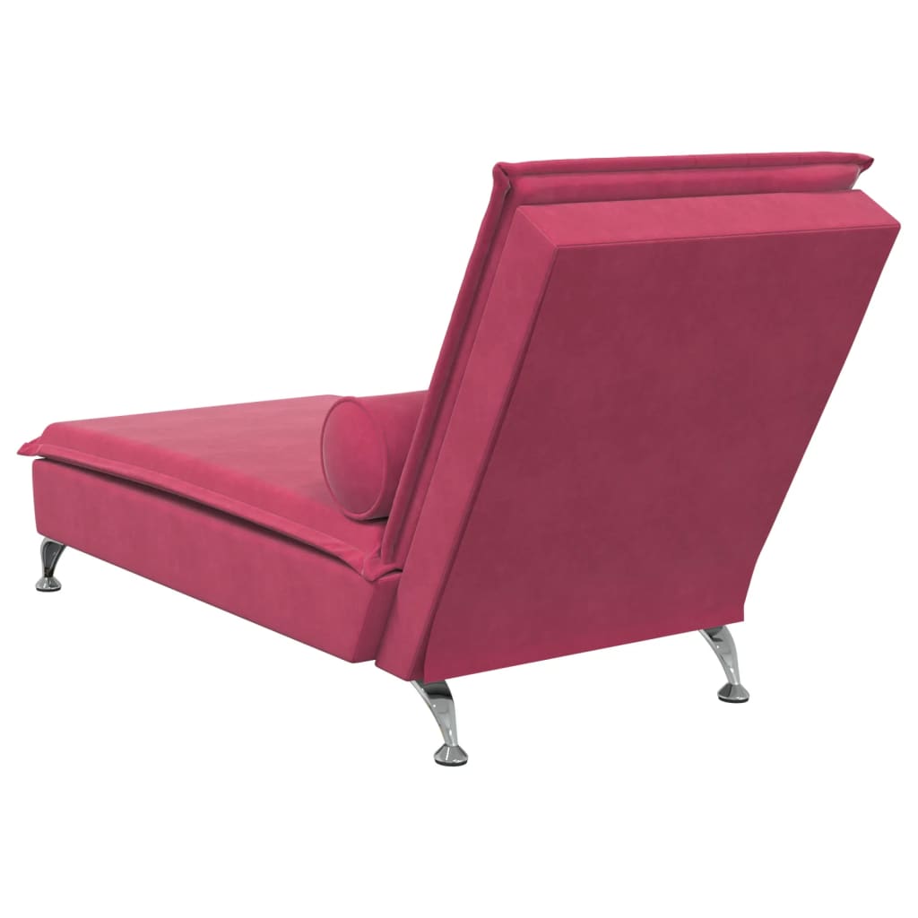 Massage chaise longue met bolster fluweel wijnrood