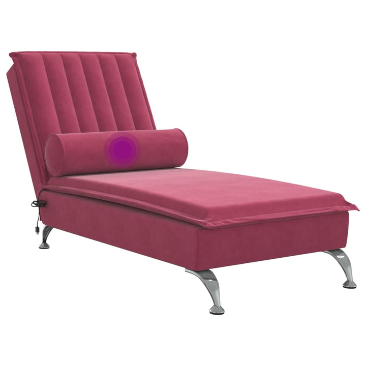 Massage chaise longue met bolster fluweel wijnrood