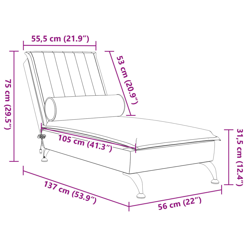 Massage chaise longue met bolster fluweel wijnrood