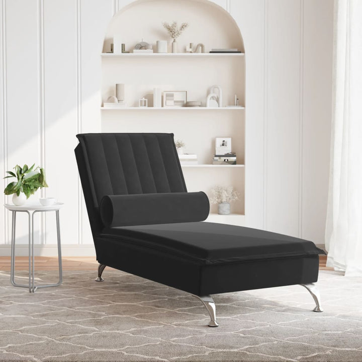 Massage chaise longue met kussen fluweel zwart