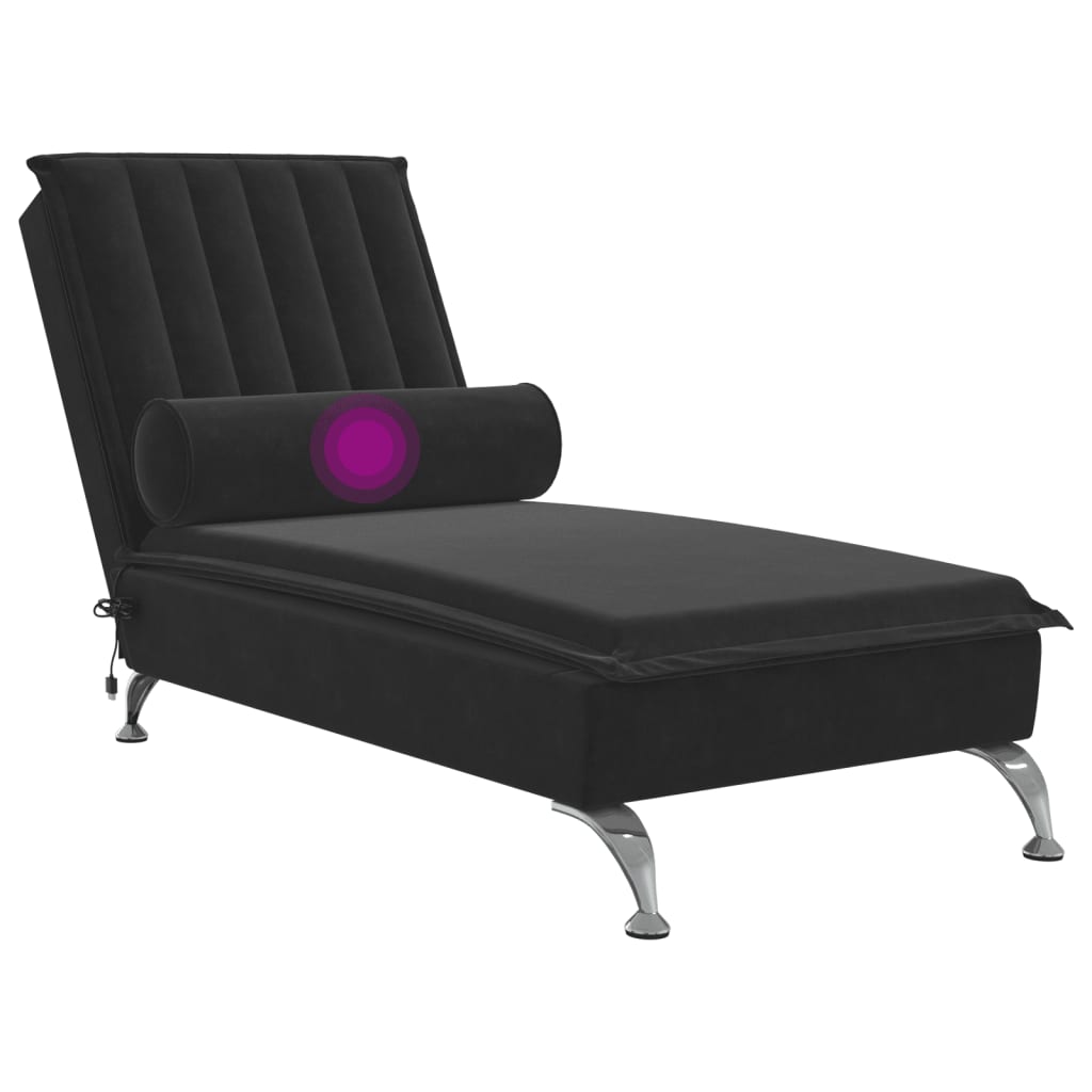 Massage chaise longue met kussen fluweel zwart