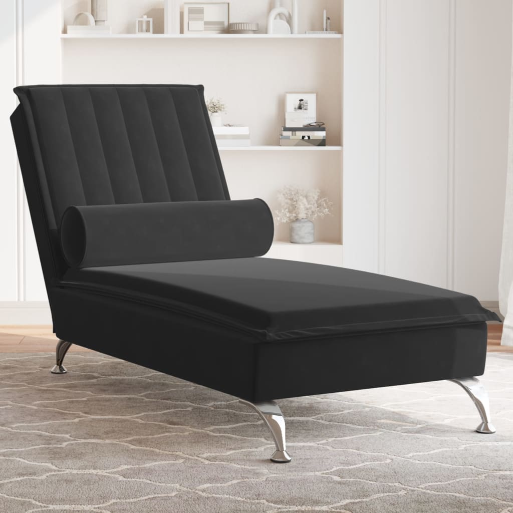 Massage chaise longue met kussen fluweel zwart