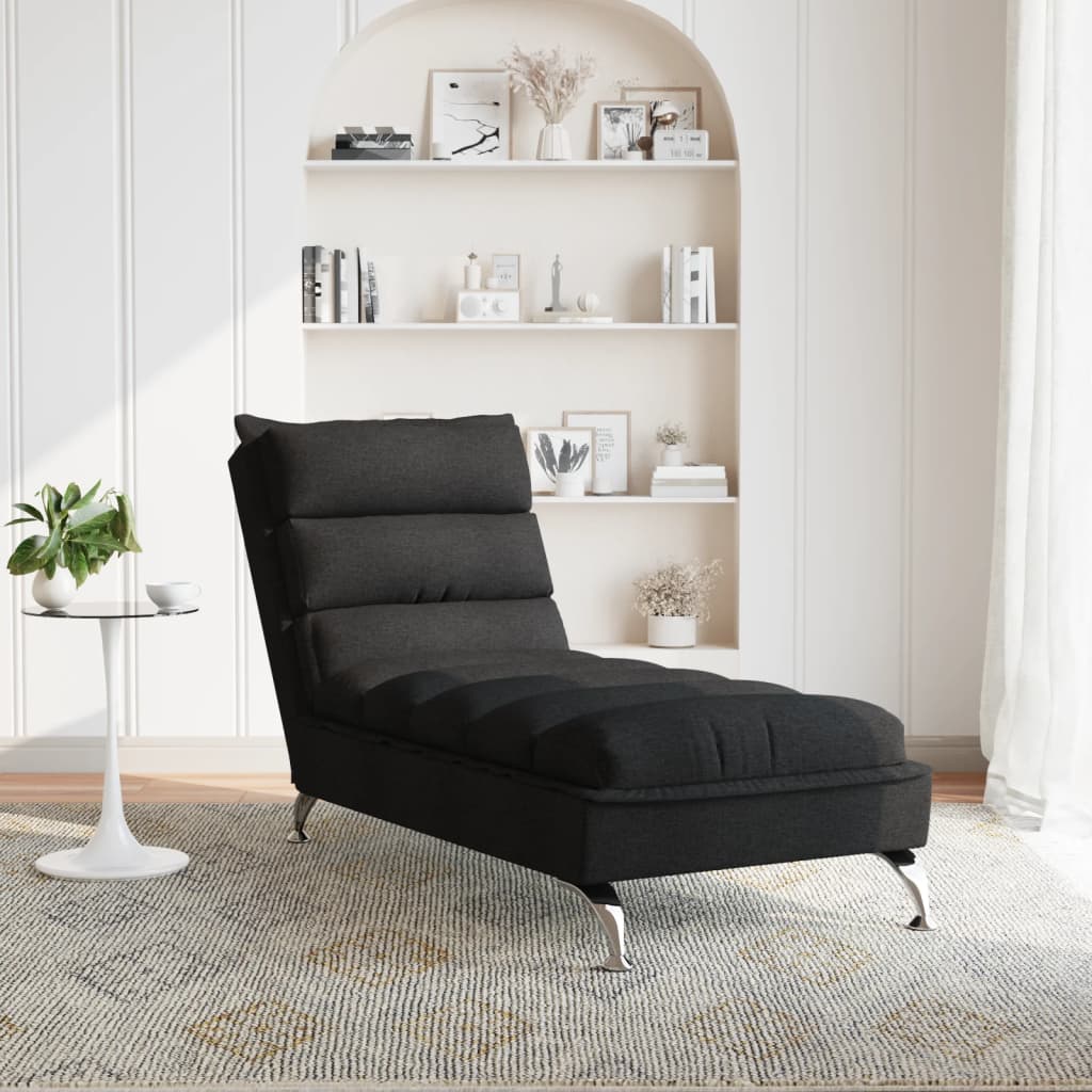 Chaise longue met kussens stof zwart