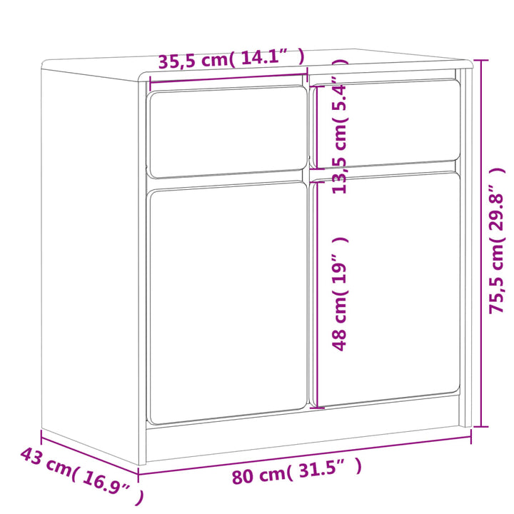 Dressoir SAUDA 80x43x75,5 cm massief groenhout eikenkleurig