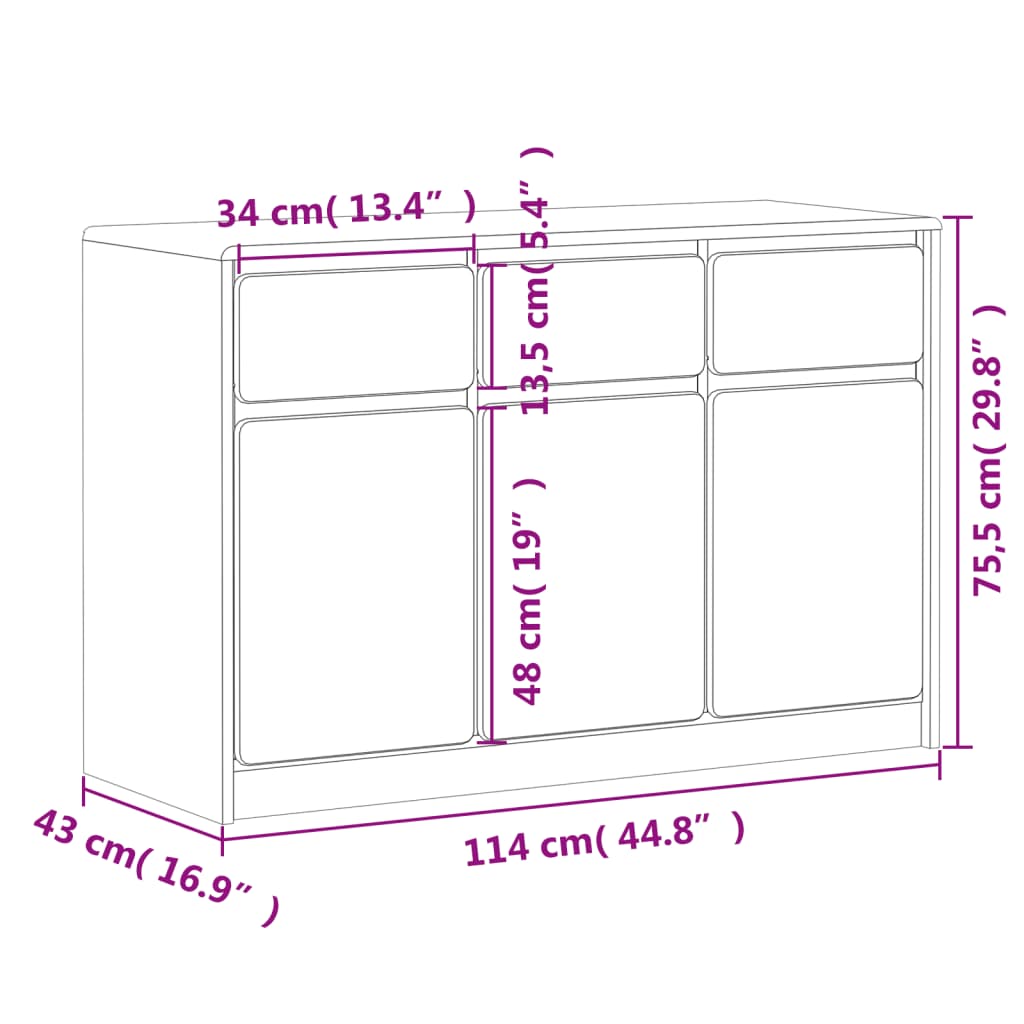 Dressoir SAUDA 114x43x75,5 cm massief grenenhout eikenkleurig