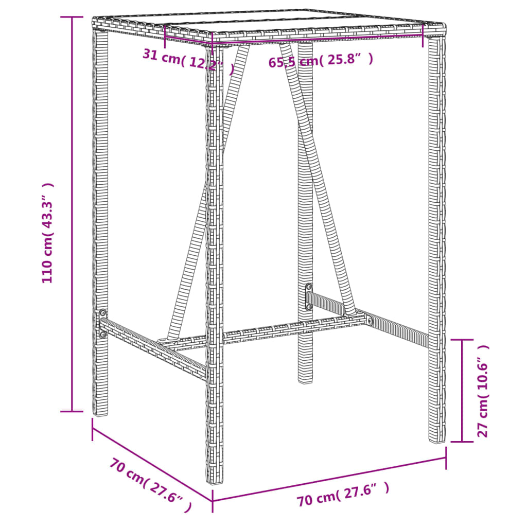 Tuinbartafel 70x70x110 cm poly rattan bruin