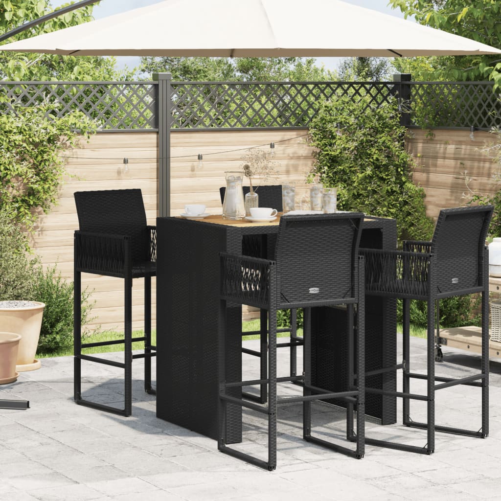 Tuintafel met acaciahouten blad 105x80x110 cm poly rattan zwart