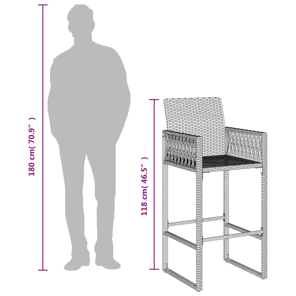 Tuinbarkrukken 2 st poly rattan zwart