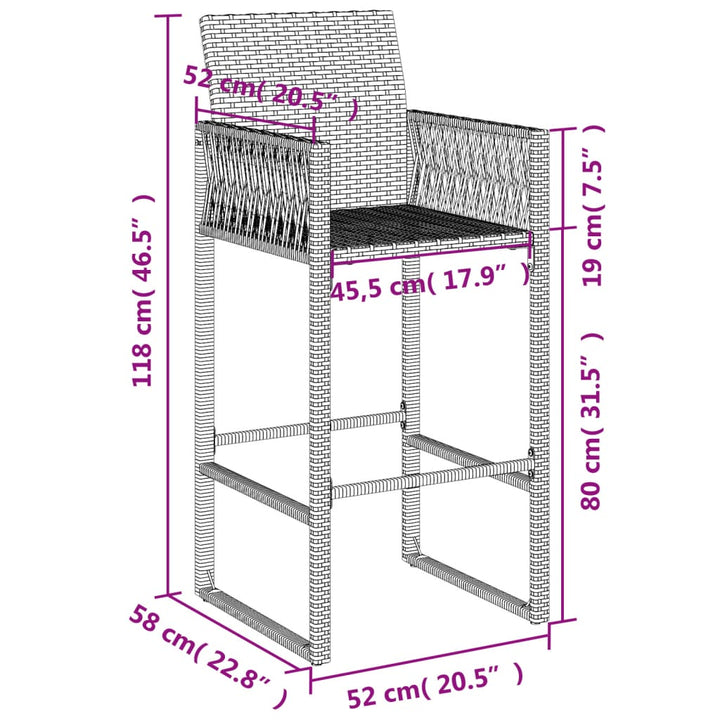 Tuinbarkrukken 2 st poly rattan zwart