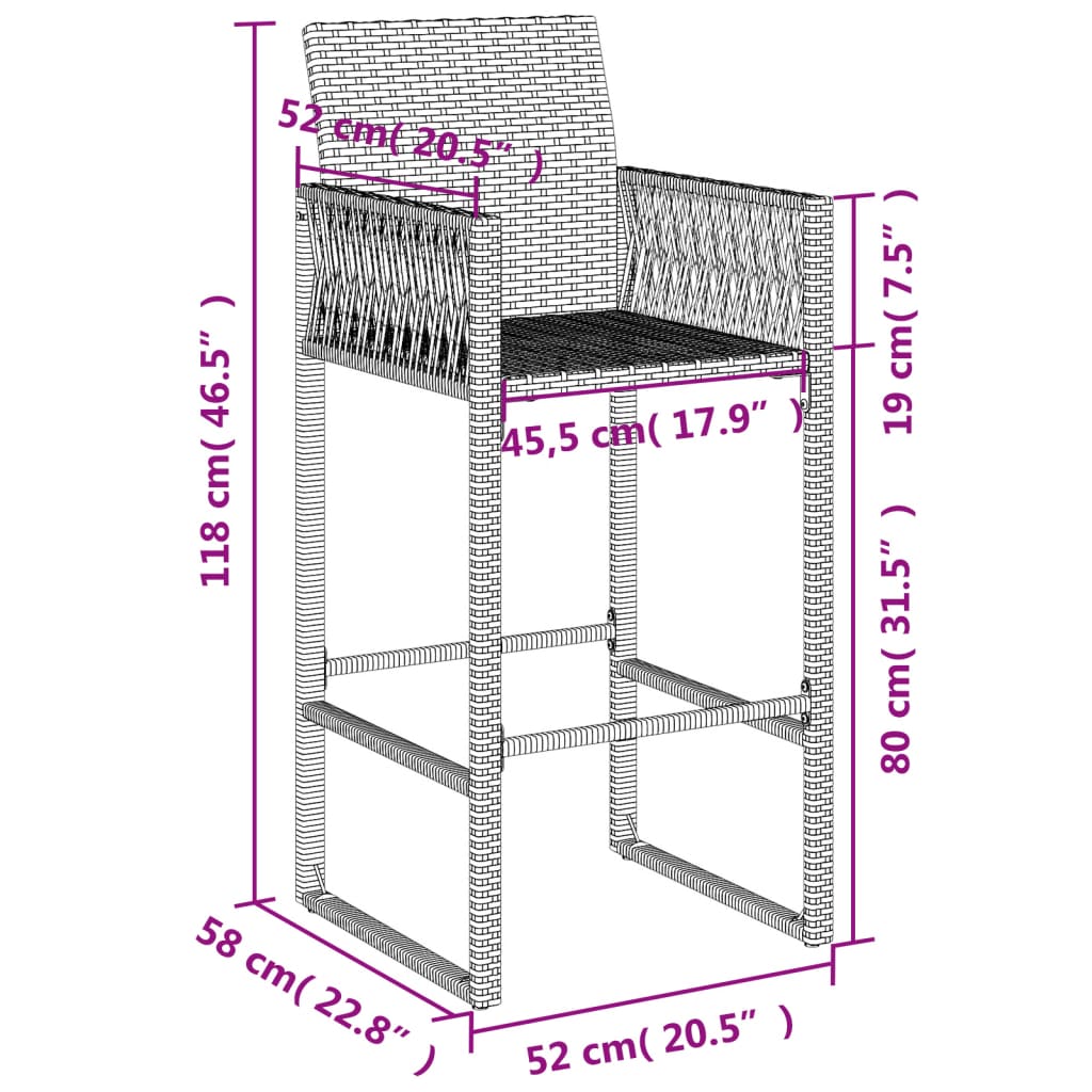 Tuinbarkrukken 2 st poly rattan bruin